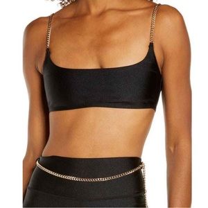 WeWoreWhat Black w/ Gold Chain Cami Bra Top Crop